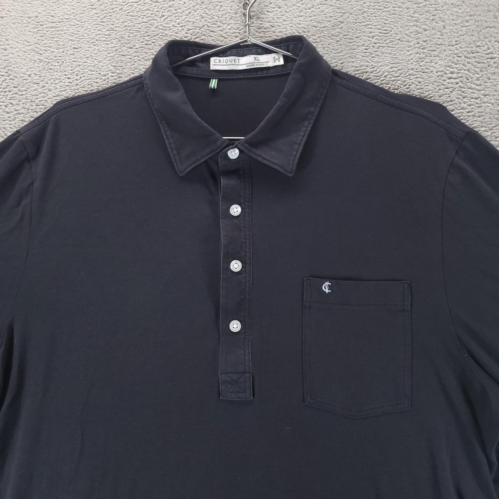 Criquet Polo Shirt Mens XL Black Solid Jersey Pocket Golf Stretch Short Sleeve